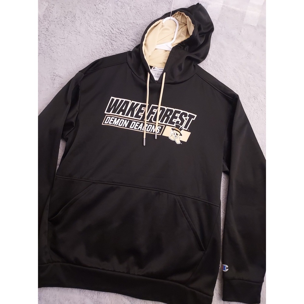 Wake Forest Hoodie Men Large Champion Fleece Demon Deacons NCAA Black Drawstring